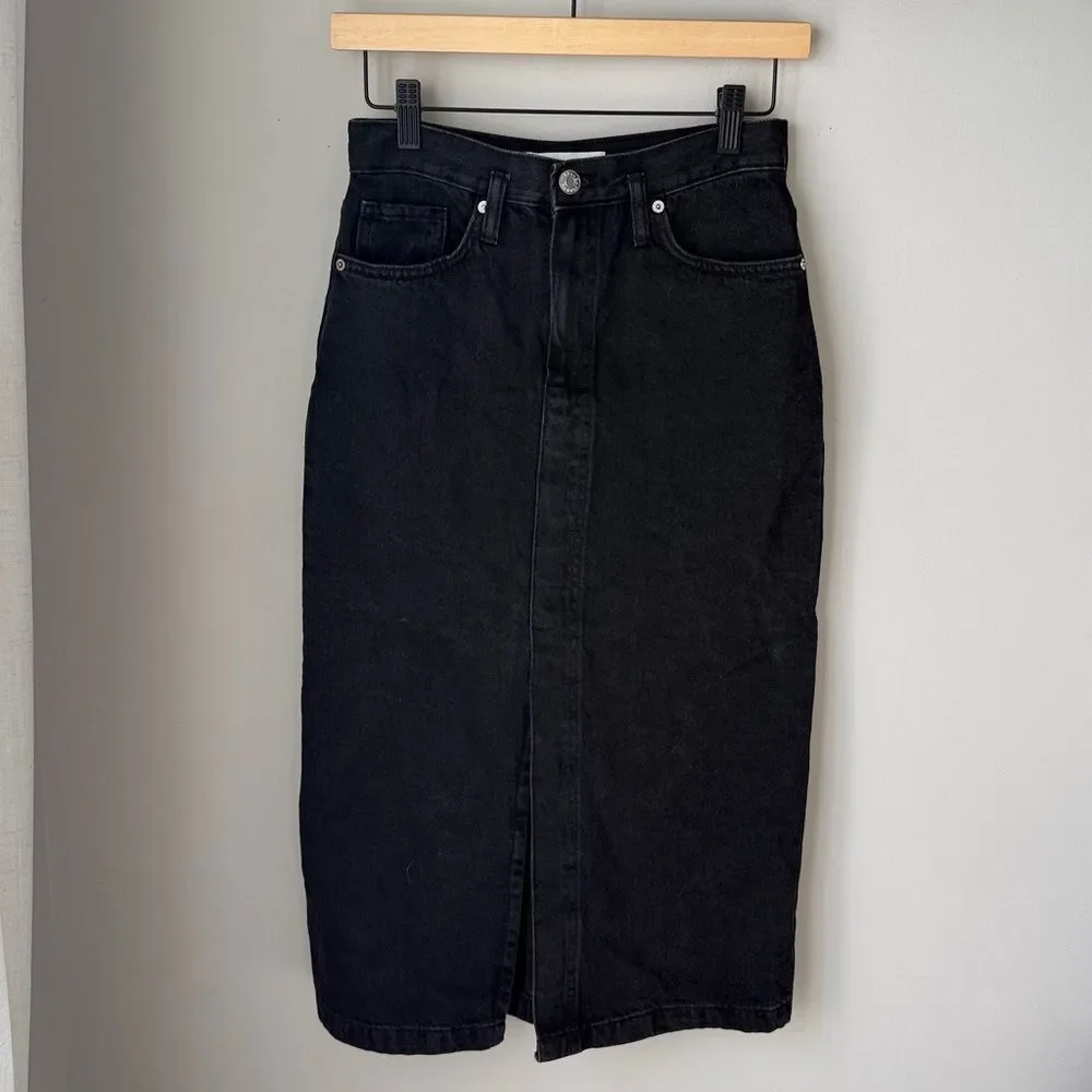 MNG Mango Black Denim Mid Skirt